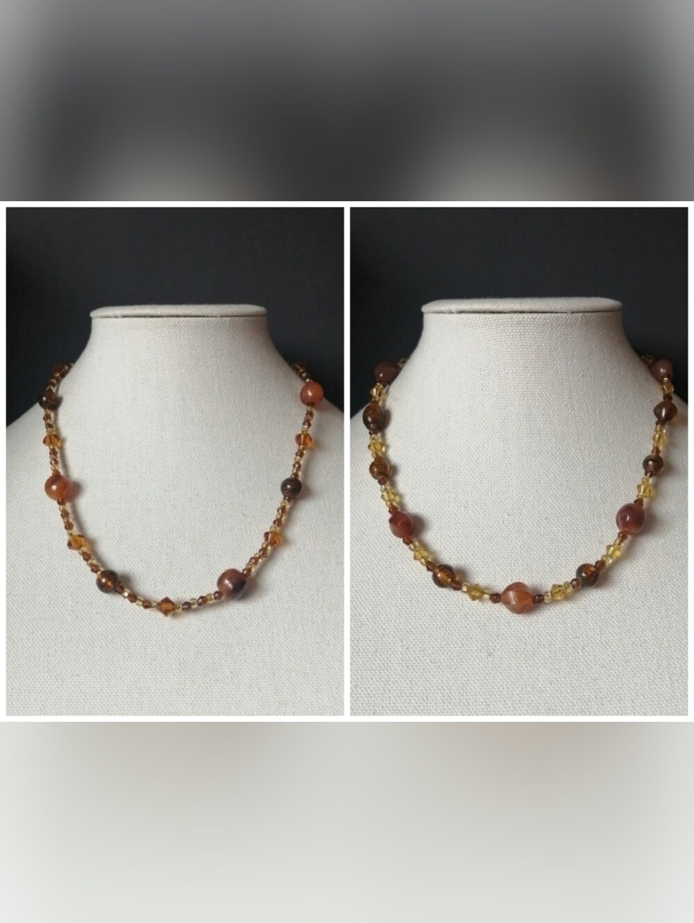2pcs Artisan Handmade Amber-Tone Plastic Bead Layered Necklaces Set